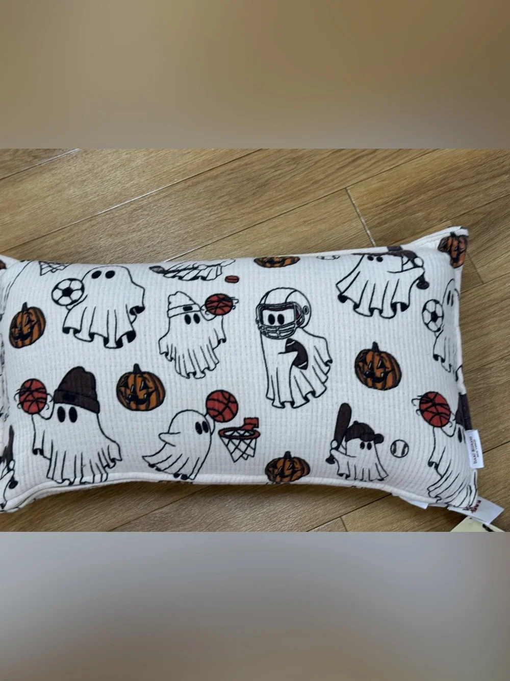 Isaac Mizrahi White Ghosts & Pumpkin Sports Print Decorative Pillow